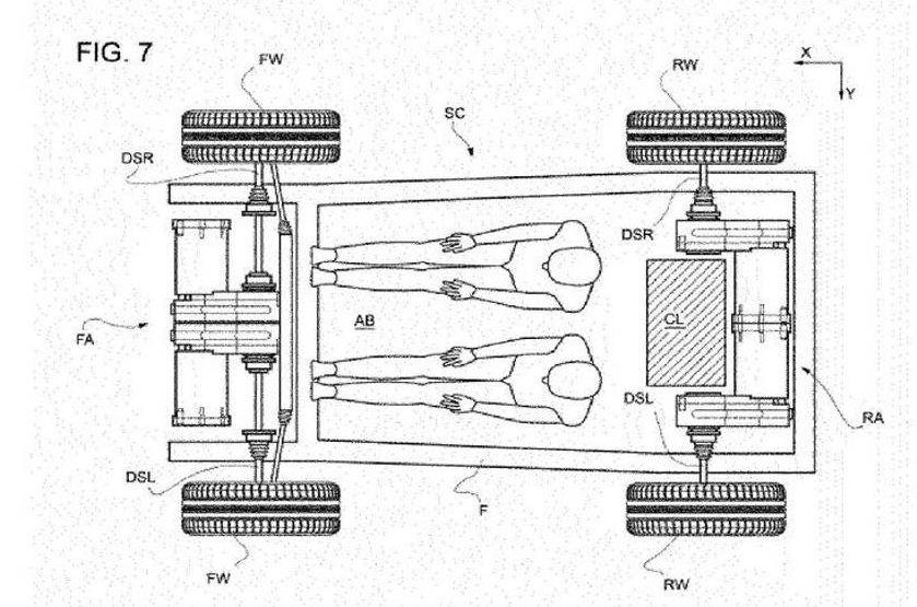 Patentskizze zum ersten Ferrari Elektroauto Blick von oben