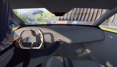 Cockpit der Studie BMW i Vision Dee mit einem Avatar auf dem Fahrersitz